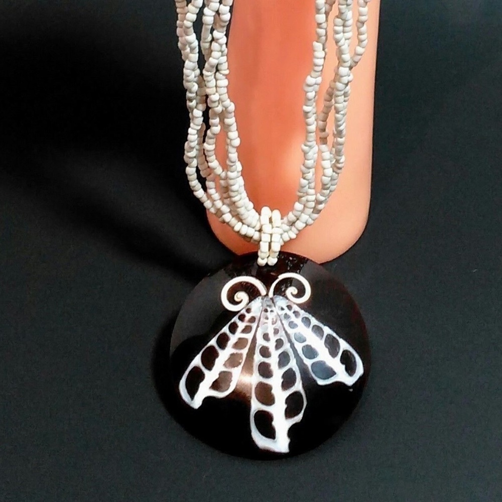 Multi Strand Seed Bead Necklace Statement Pendant
